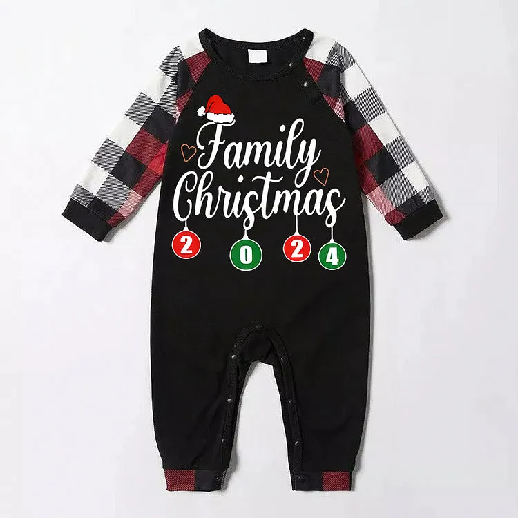 2024 New Christmas Black Stripe Gingham Patchwork Print Family Set