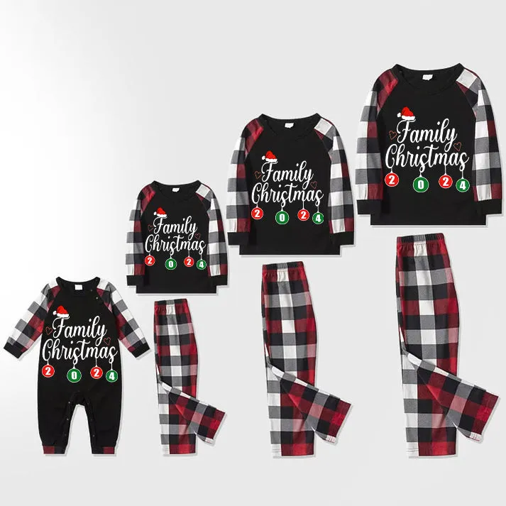 2024 New Christmas Black Stripe Gingham Patchwork Print Family Set