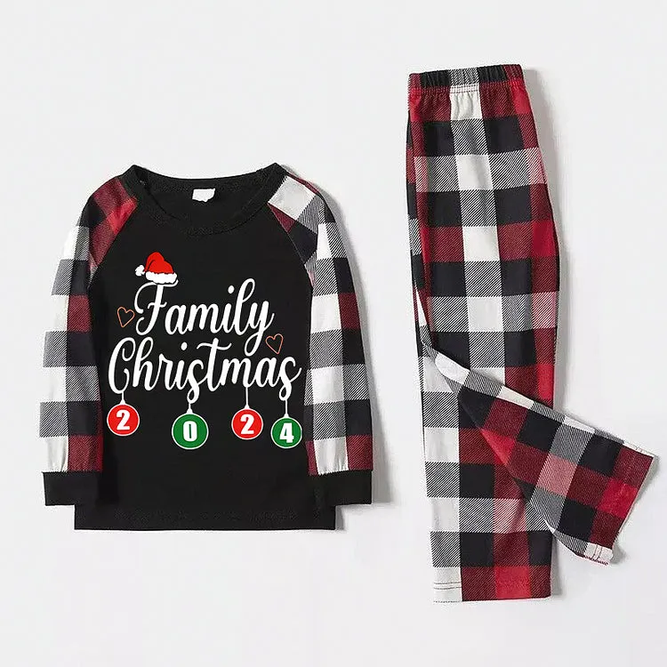 2024 New Christmas Black Stripe Gingham Patchwork Print Family Set