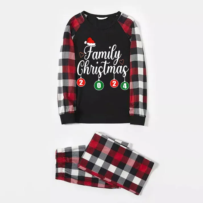 2024 New Christmas Black Stripe Gingham Patchwork Print Family Set