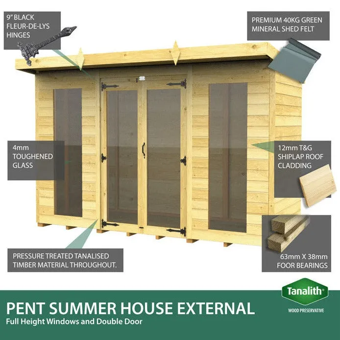 8ft x 14ft Pent Summer House (Full Height Window)