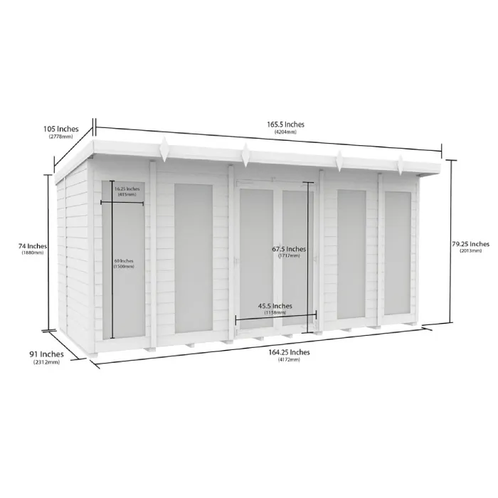 8ft x 14ft Pent Summer House (Full Height Window)