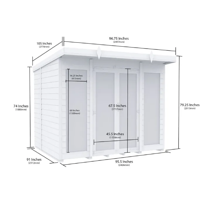 8ft x 8ft Pent Summer House (Full Height Window)