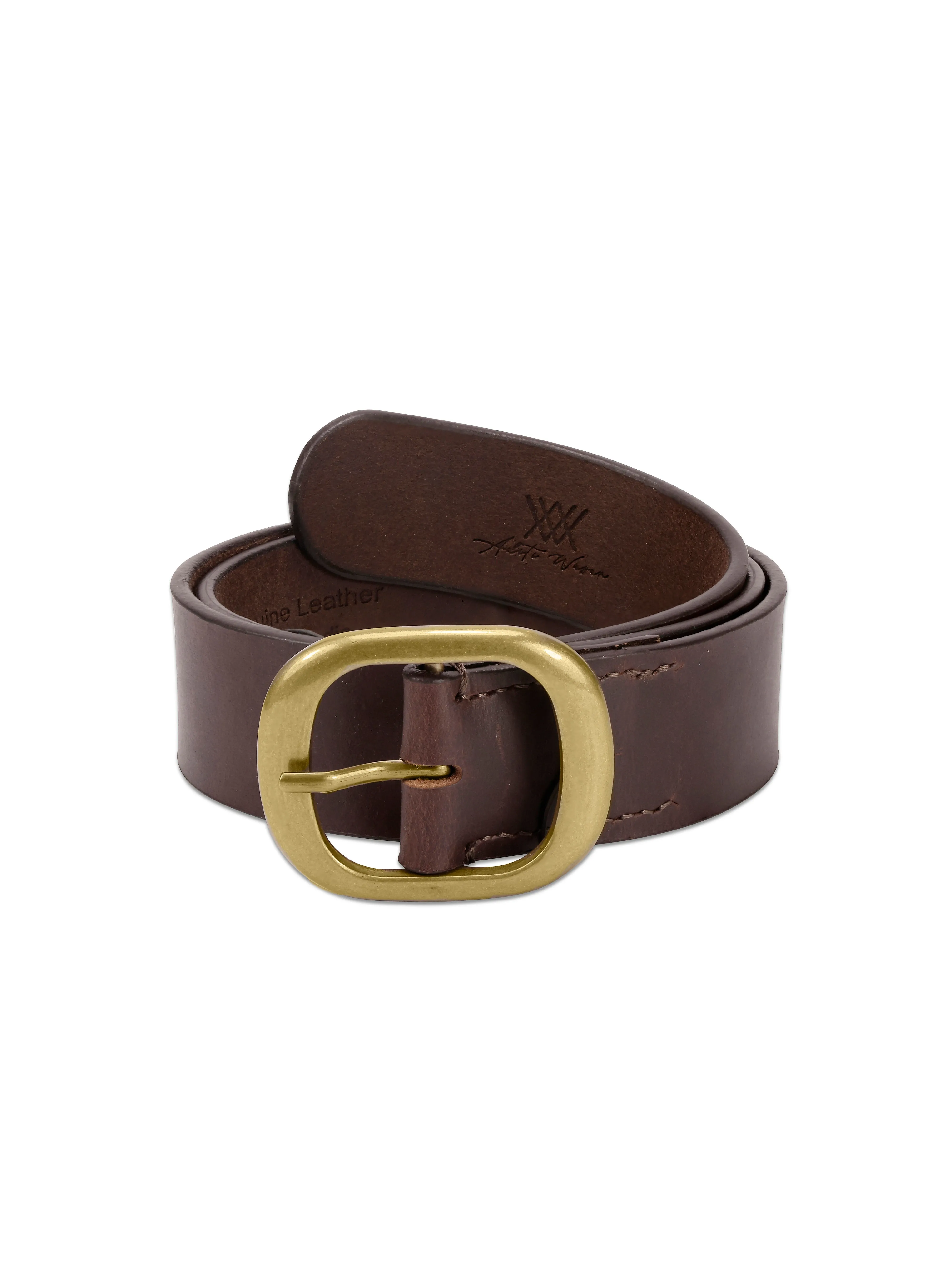 Aditi Wasan Women's Brown Genuine Leather Belt with Brass Oval Buckle