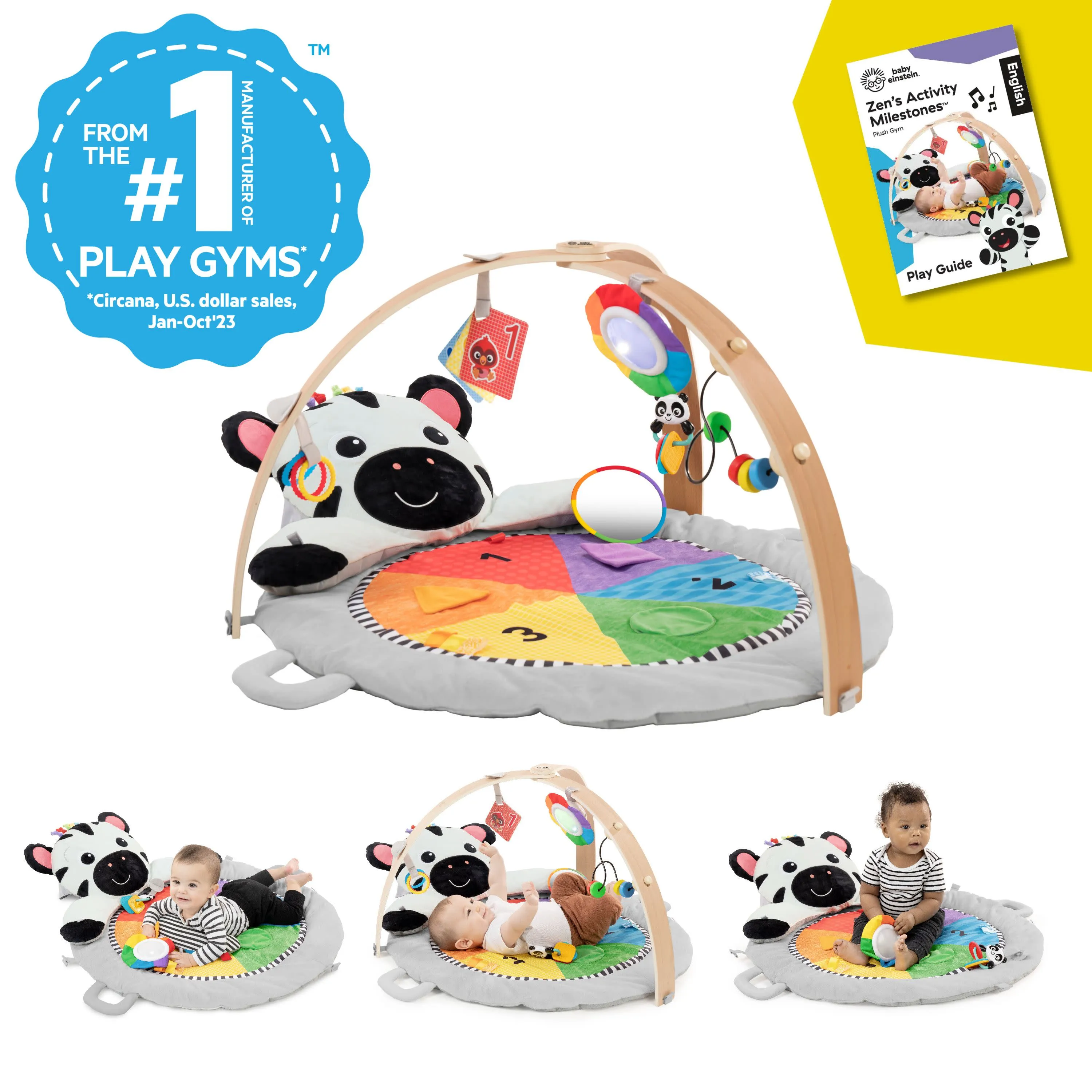 Baby Einstein Zen's Activity Milestones Plush Gym, with Wooden Bar, Infant to Toddler