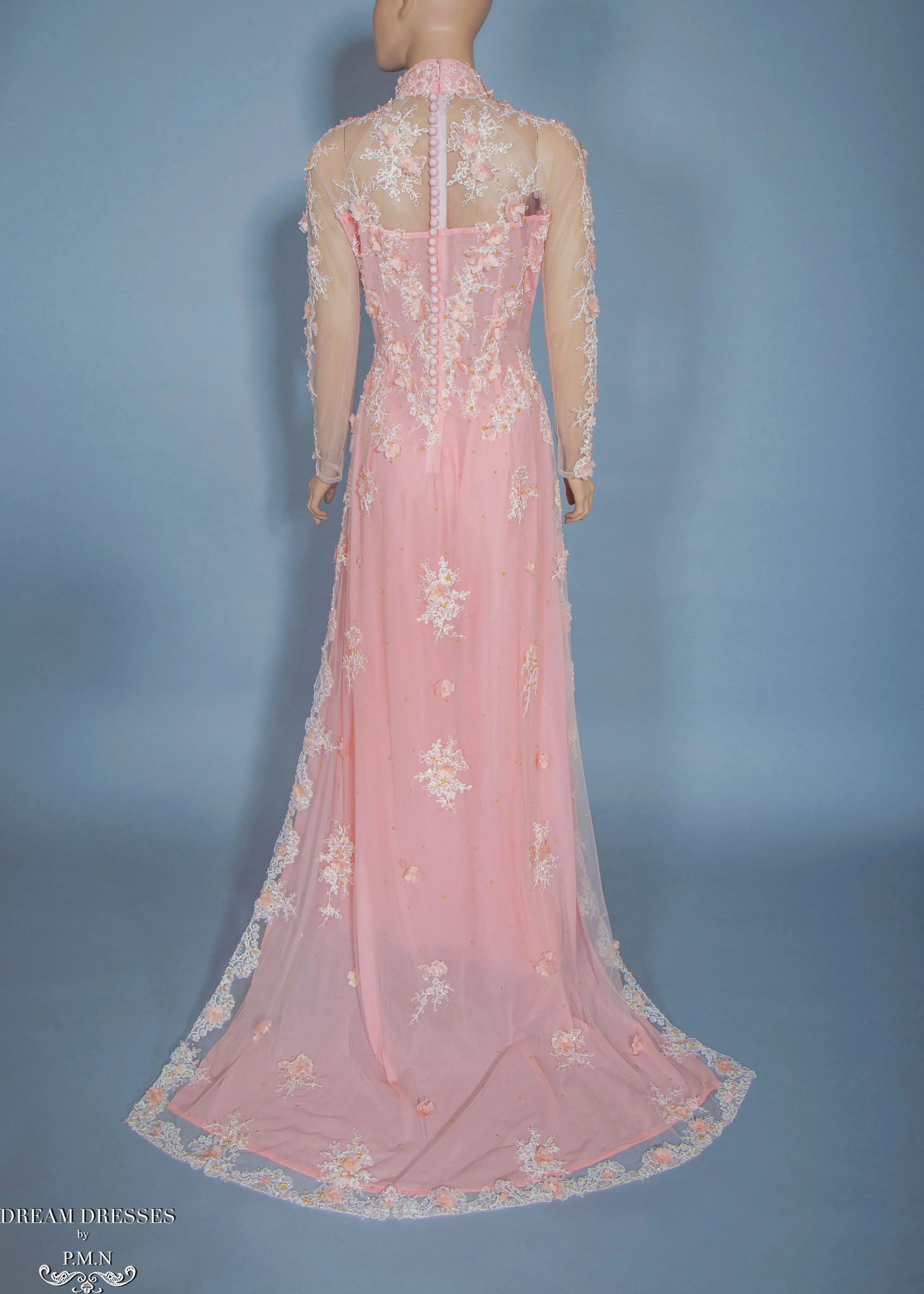 Blush Pink Bridal Ao Dai | Vietnamese Bridal Dress with Embellishment (#ANNIE)