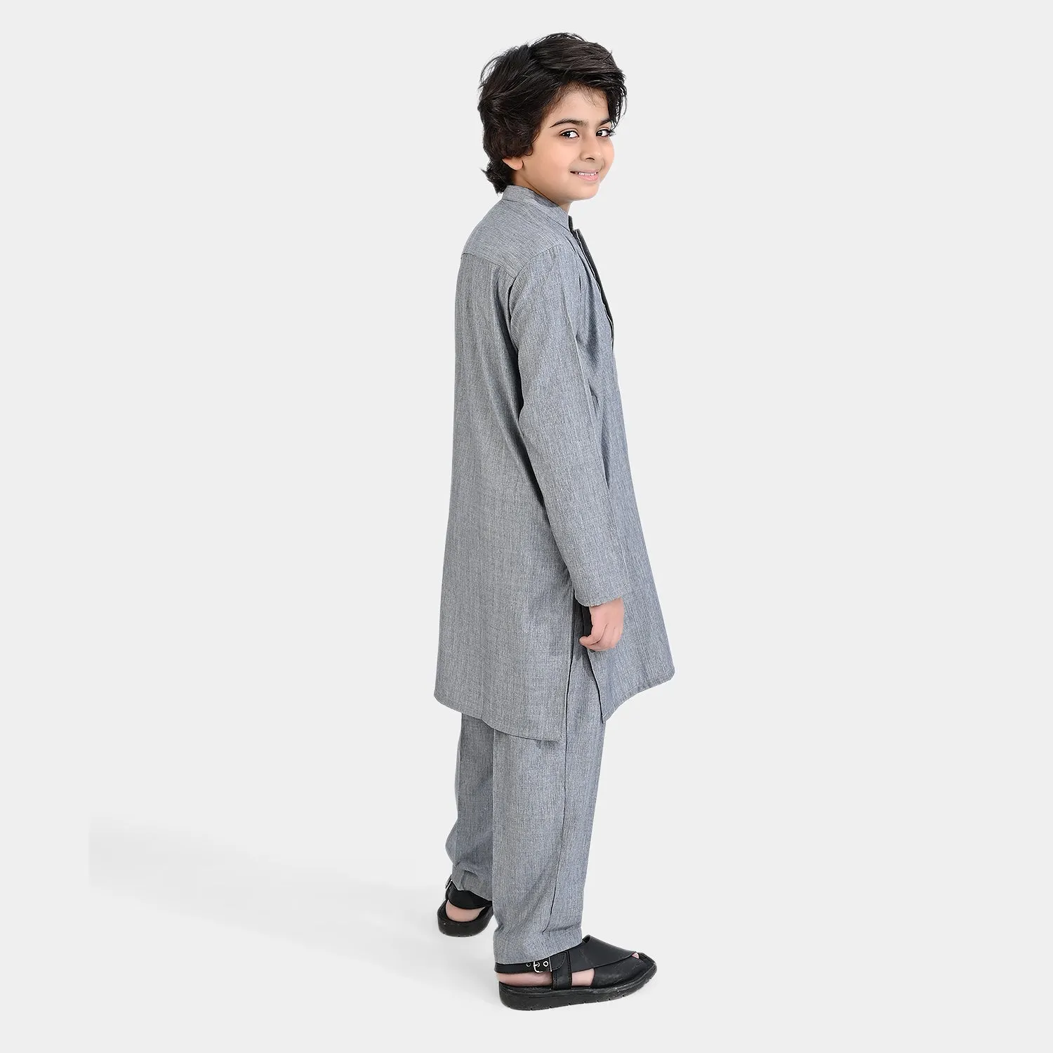 Boys Poly Viscose Shalwar Suit (Front Pocket)-GREY