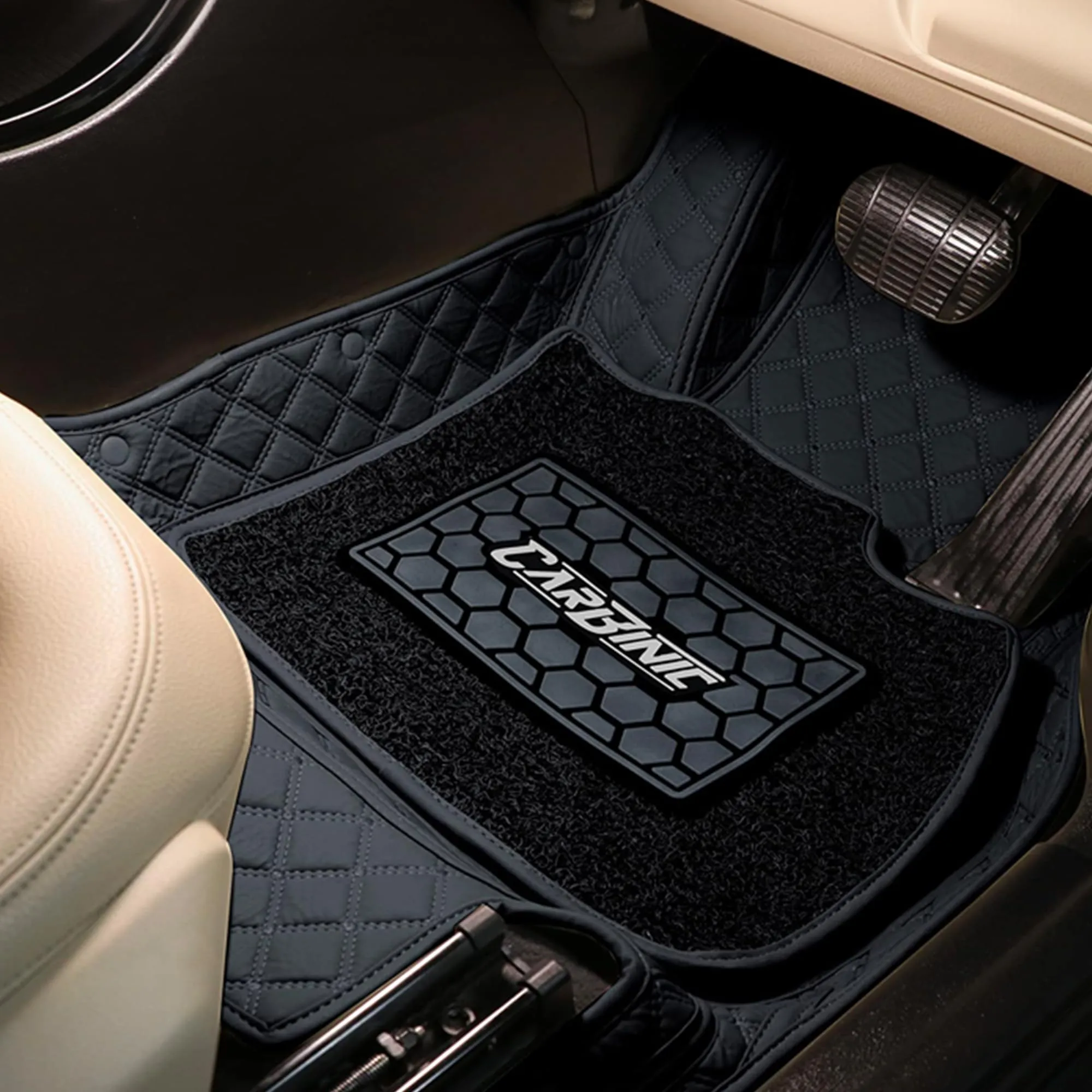 CARBINIC 7D Luxury Car Foot Mat - Custom Fitted for Skoda Kushaq | 7-Layer Protection | Double-Diamond Cut Stitching | Waterproof | Dust-Proof | Anti-Skid | Car Accessories | Black