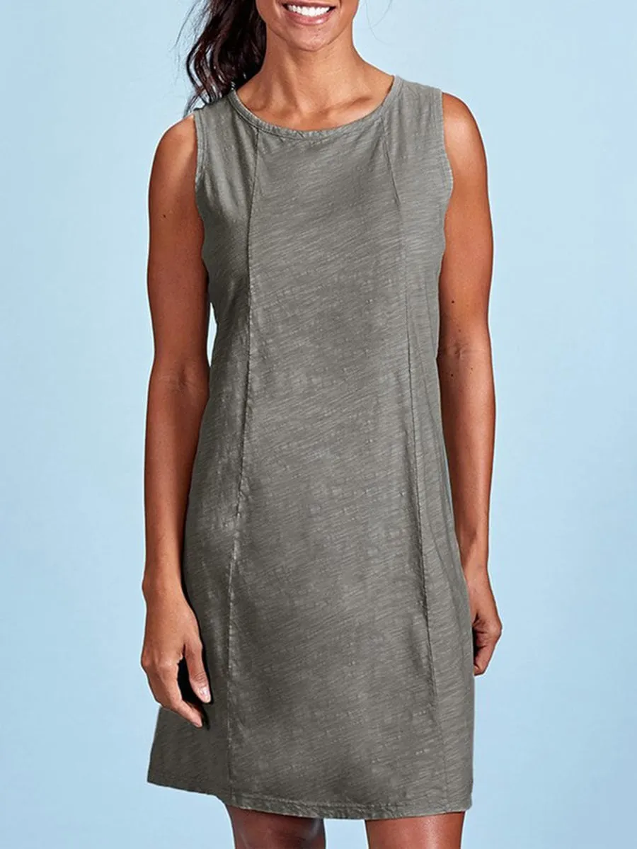 Casual Sleeveless Linen Crew Neck Dresses