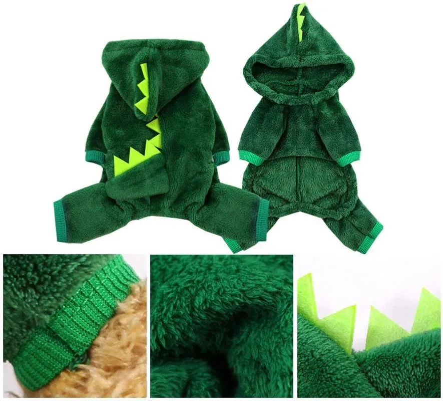 Cat Costume Pet Cat Clothes Puppy Dog Cat Funny Dinosaur Costume Winter Warm Plush Cat Coat Fleece Hoodies Sweater Small Dog Kitten Clothing