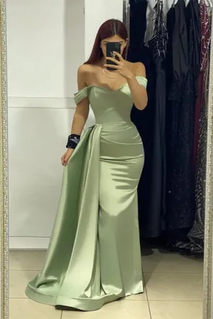 Charming Long Sweetheart Off The Shoulder Satin Column Mermaid Prom Dress