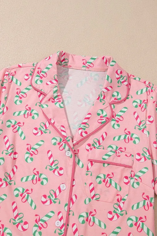 Christmas Candy Cane Print Knotted Pajama Set