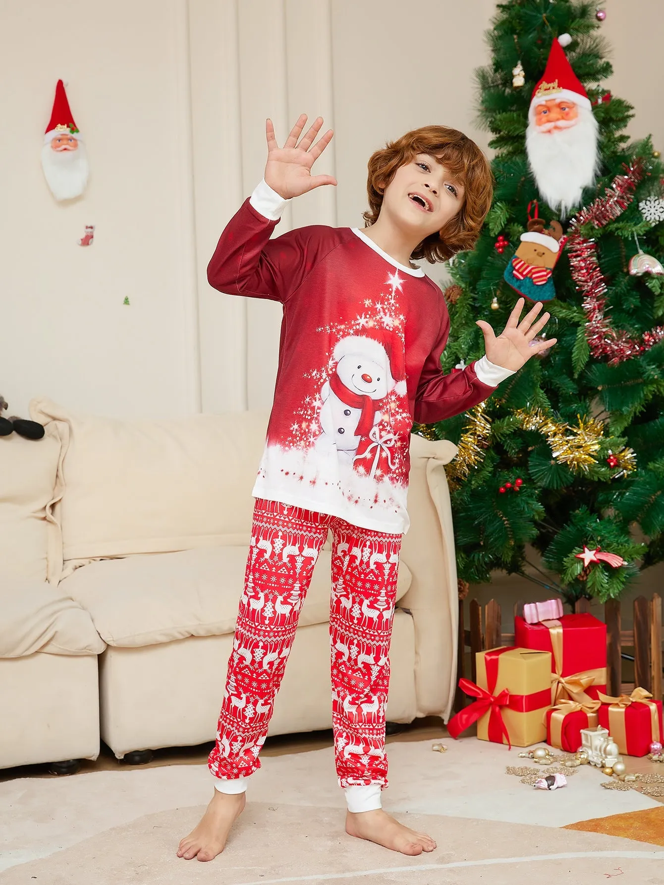 Christmas Cute Family Pajamas Set Snowman Cartoon Pattern