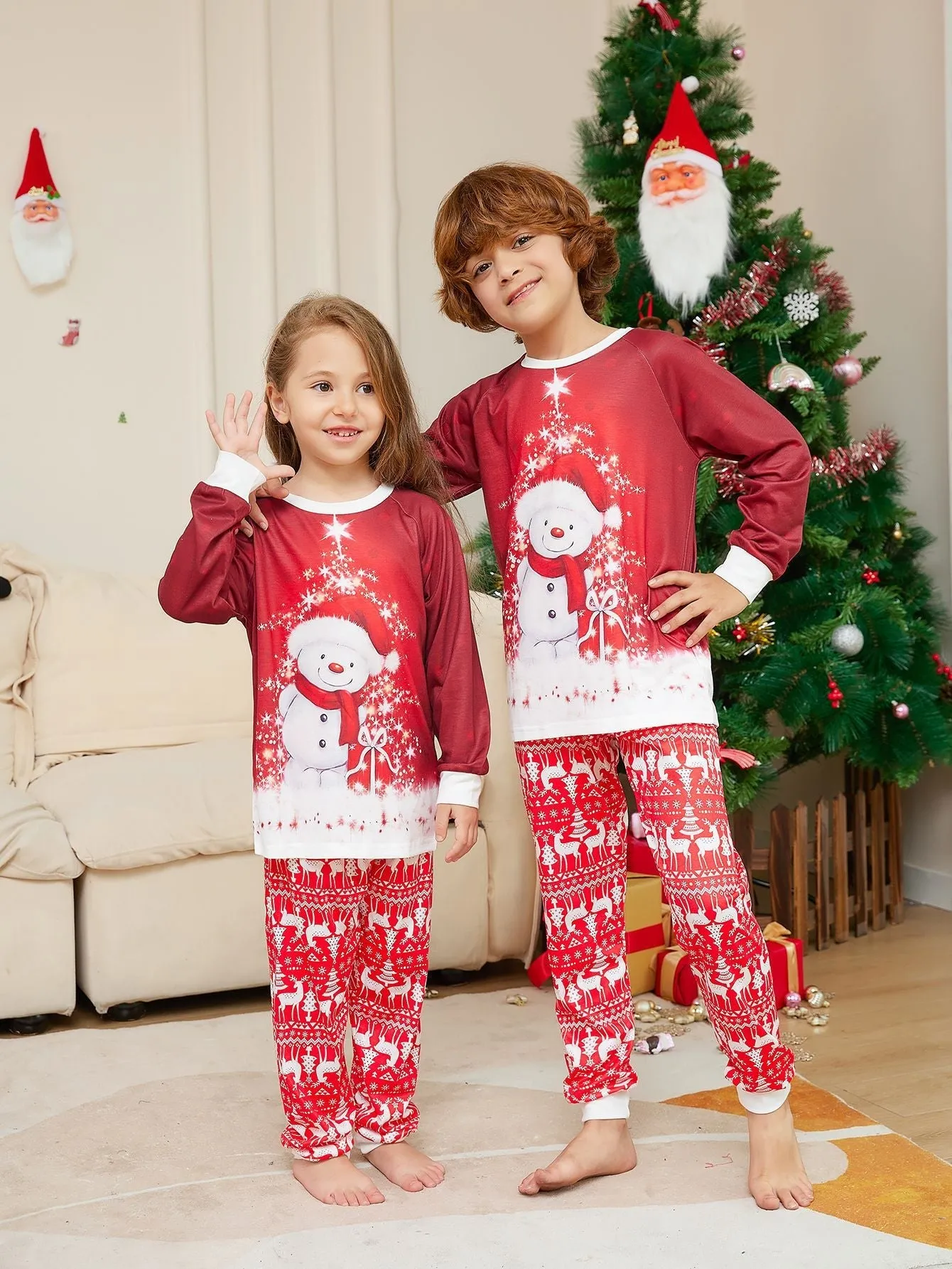 Christmas Cute Family Pajamas Set Snowman Cartoon Pattern