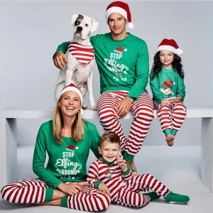 Christmas ELF Print Striped Family Matching Pajamas Set