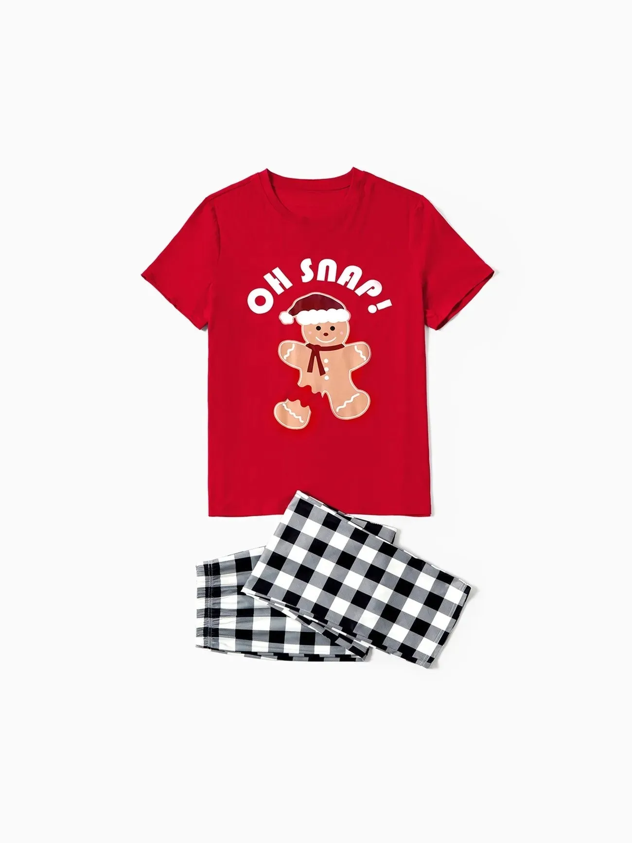 Christmas Family Matching Gingerbread Print Top And Plaid Pajama Set