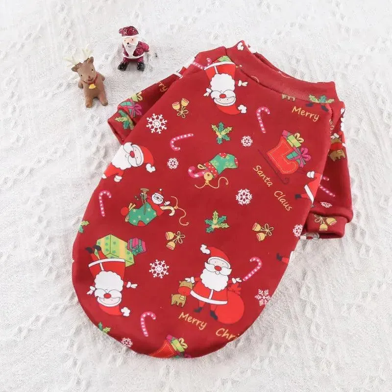 Christmas Printed Sweater Fleece-Lined Pet Clothes