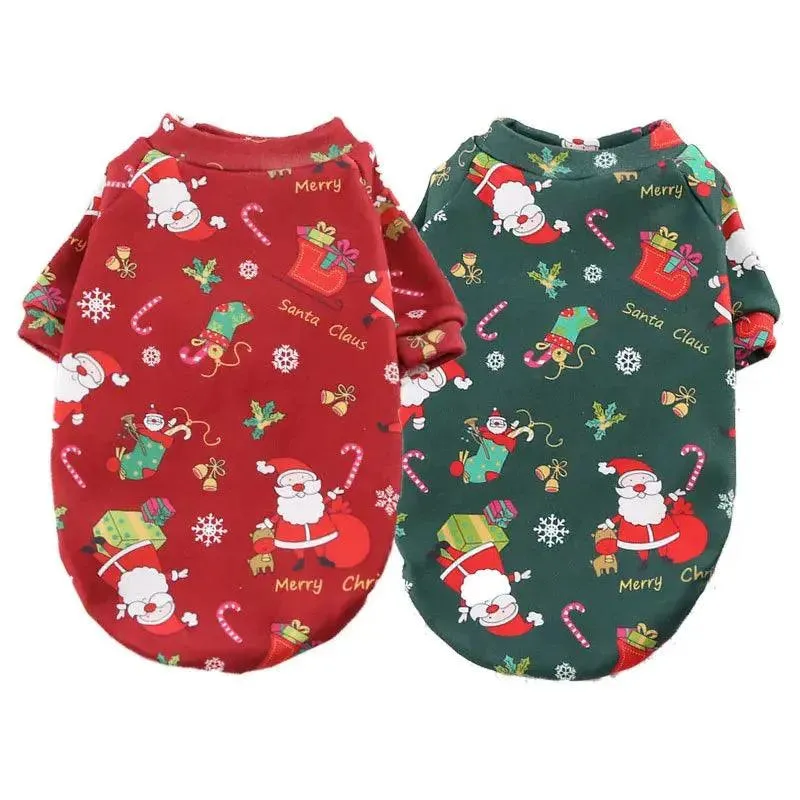 Christmas Printed Sweater Fleece-Lined Pet Clothes