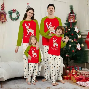 Family Christmas Pajama Set Colorblocked Printed Fawns