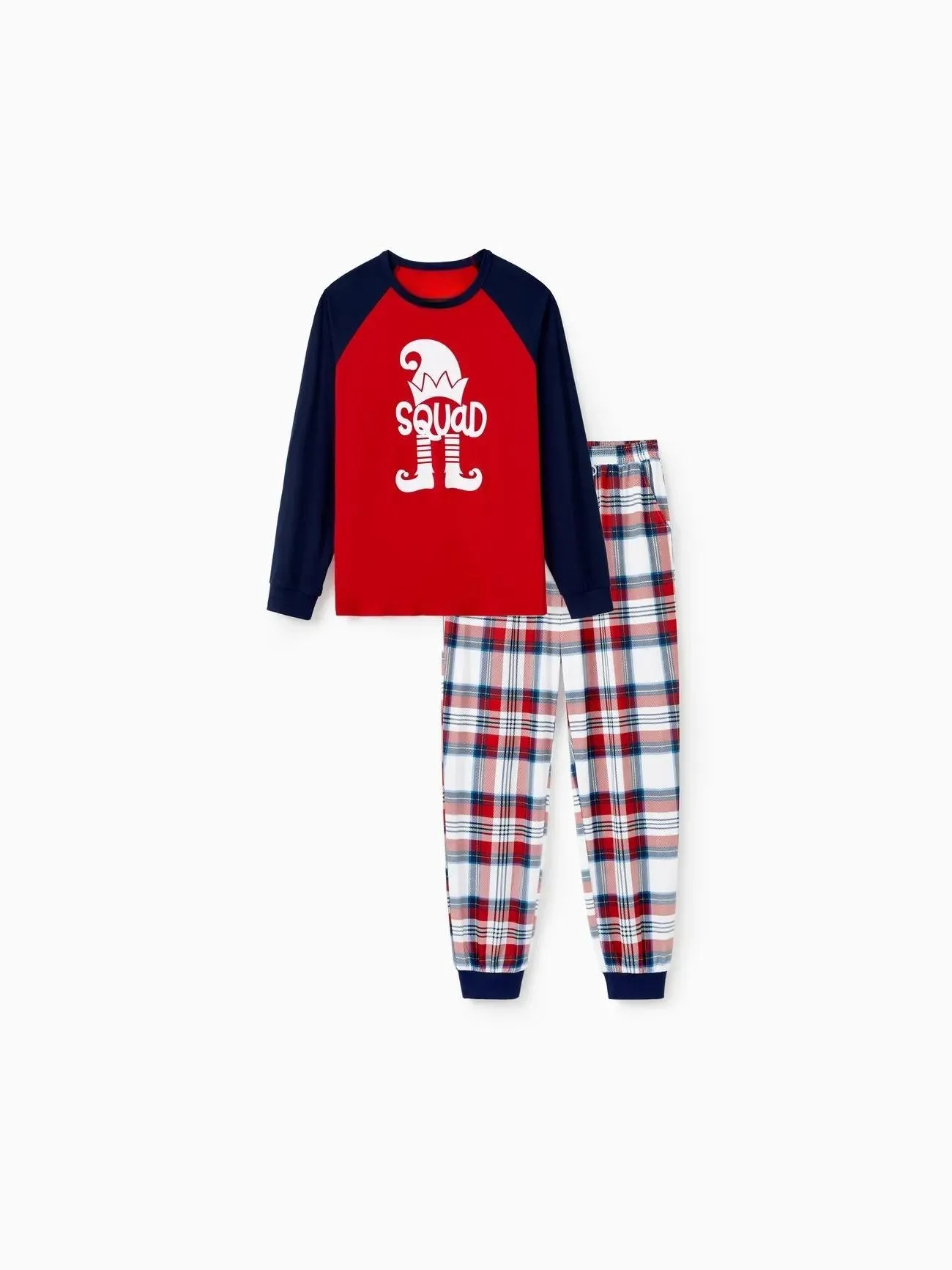 Family Christmas Printed Elf Squad Raglan Top And Plaid Pajama Set