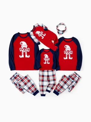 Family Christmas Printed Elf Squad Raglan Top And Plaid Pajama Set