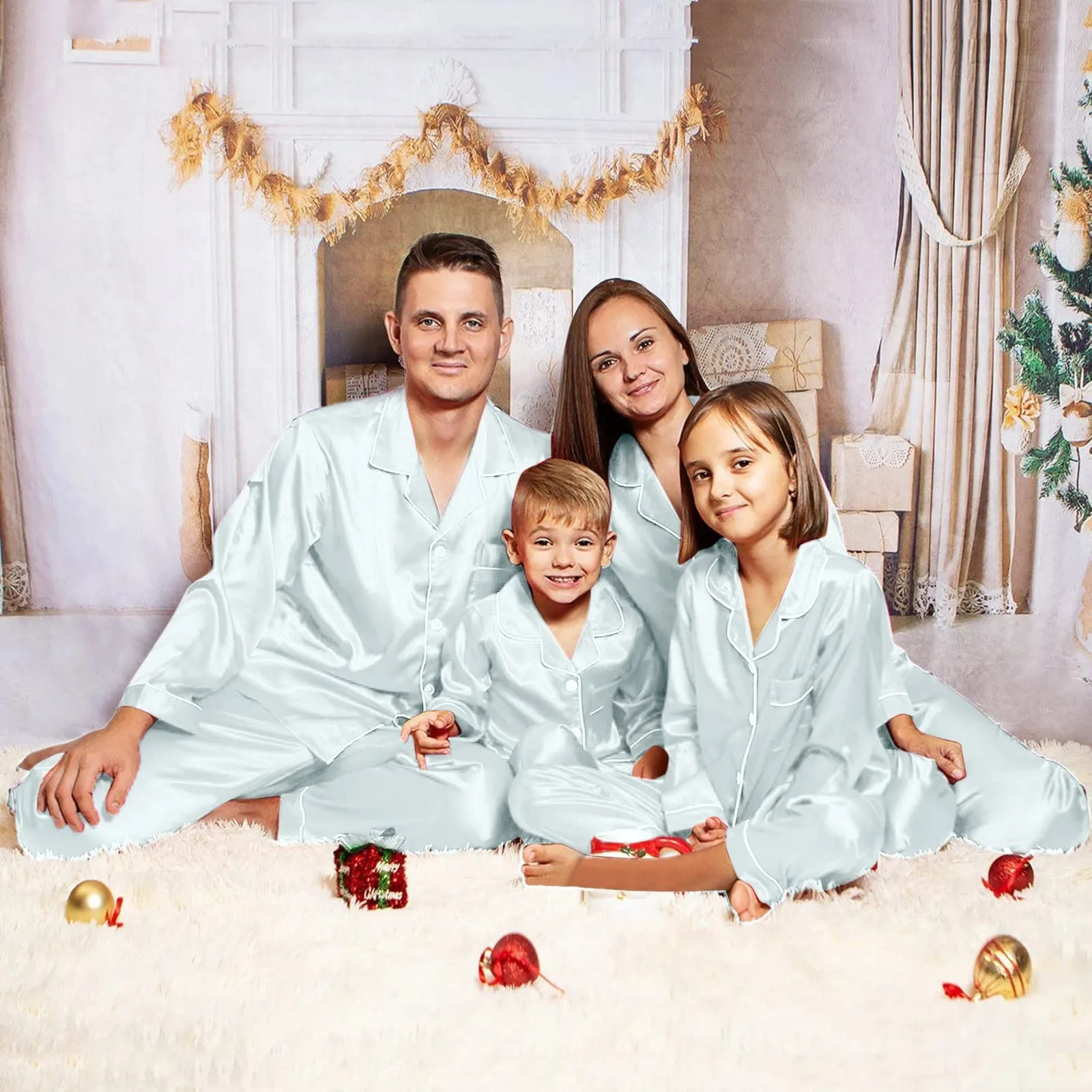 Family Matching Solid Color Silk Pajamas