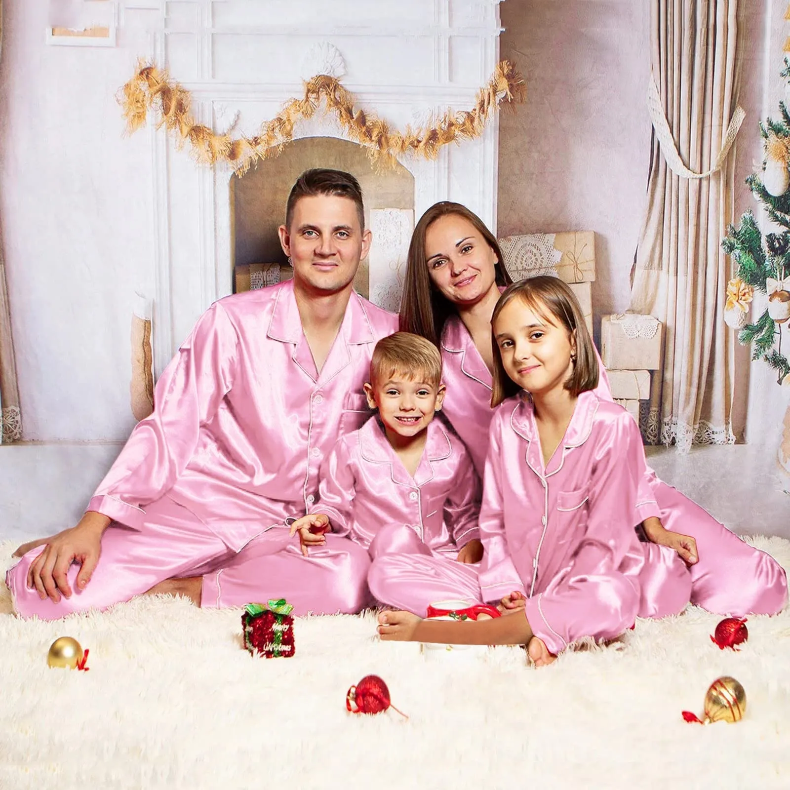 Family Matching Solid Color Silk Pajamas