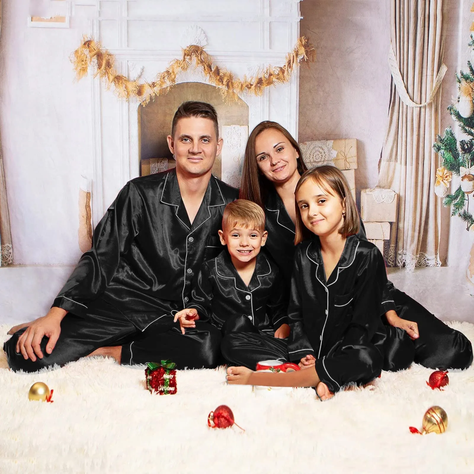 Family Matching Solid Color Silk Pajamas