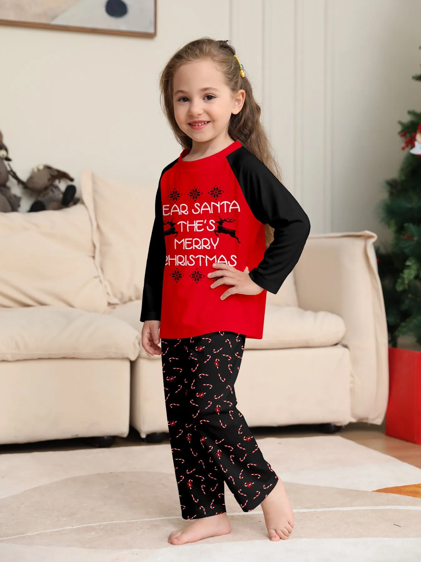 Family Pajama Set with Christmas Cane Fawn Monogrammed