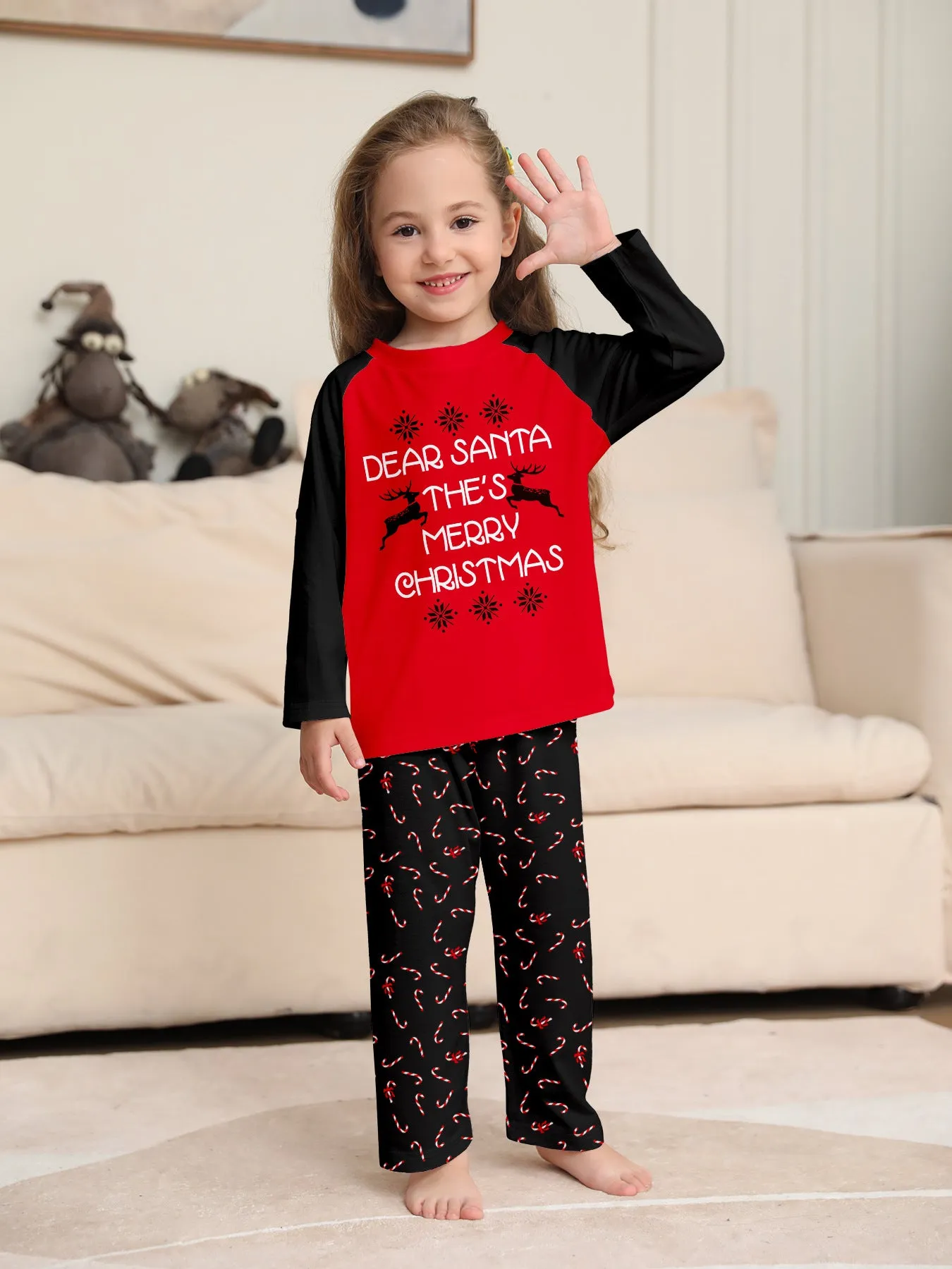 Family Pajama Set with Christmas Cane Fawn Monogrammed