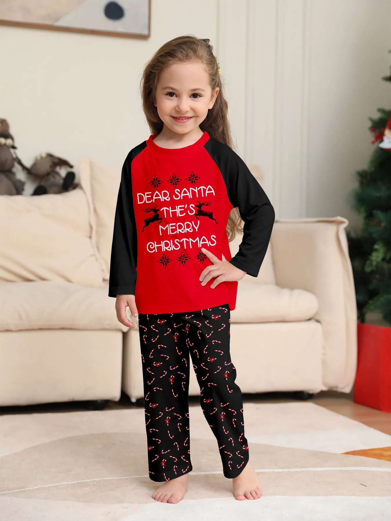 Family Pajama Set with Christmas Cane Fawn Monogrammed