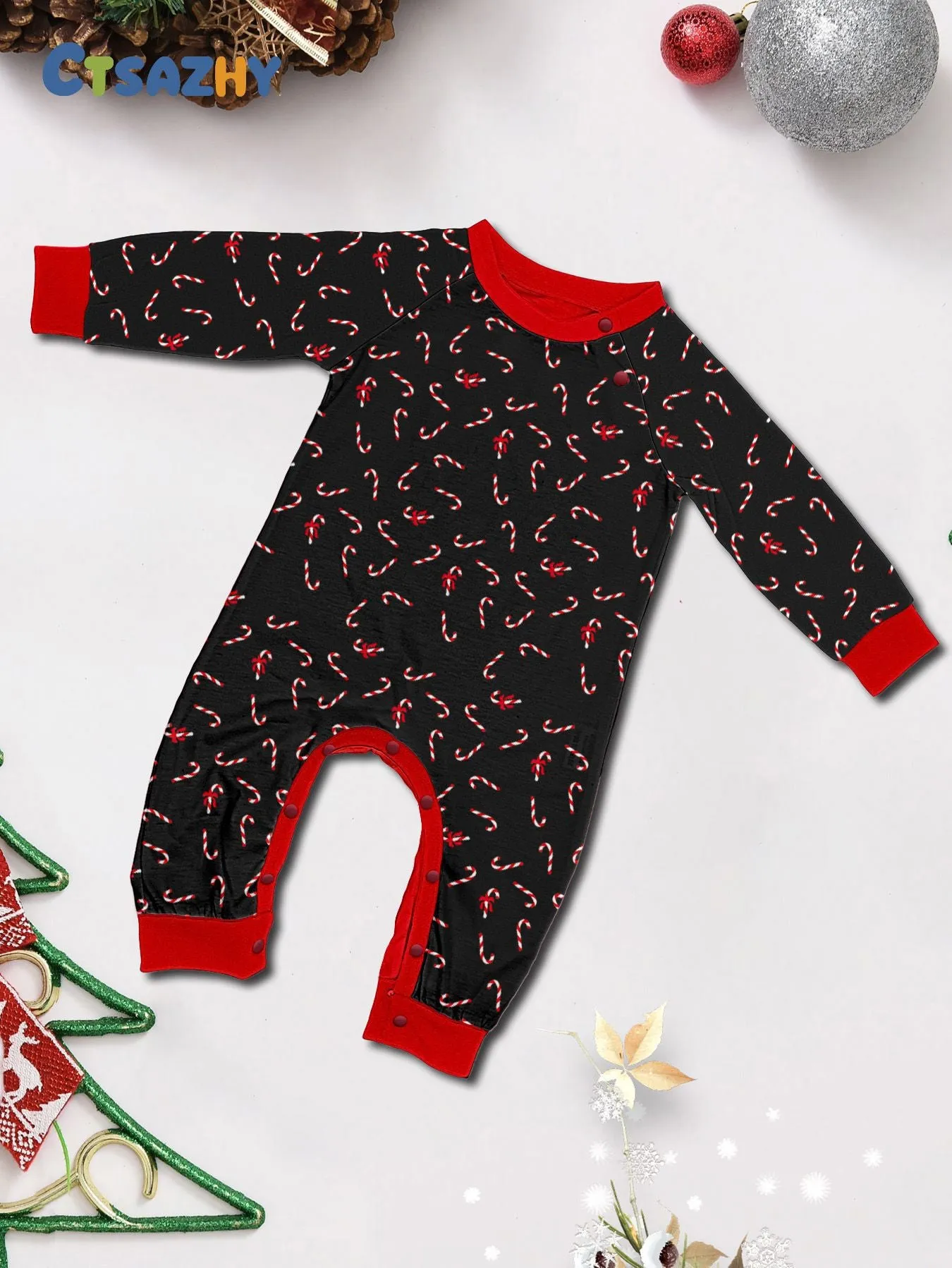 Family Pajama Set with Christmas Cane Fawn Monogrammed