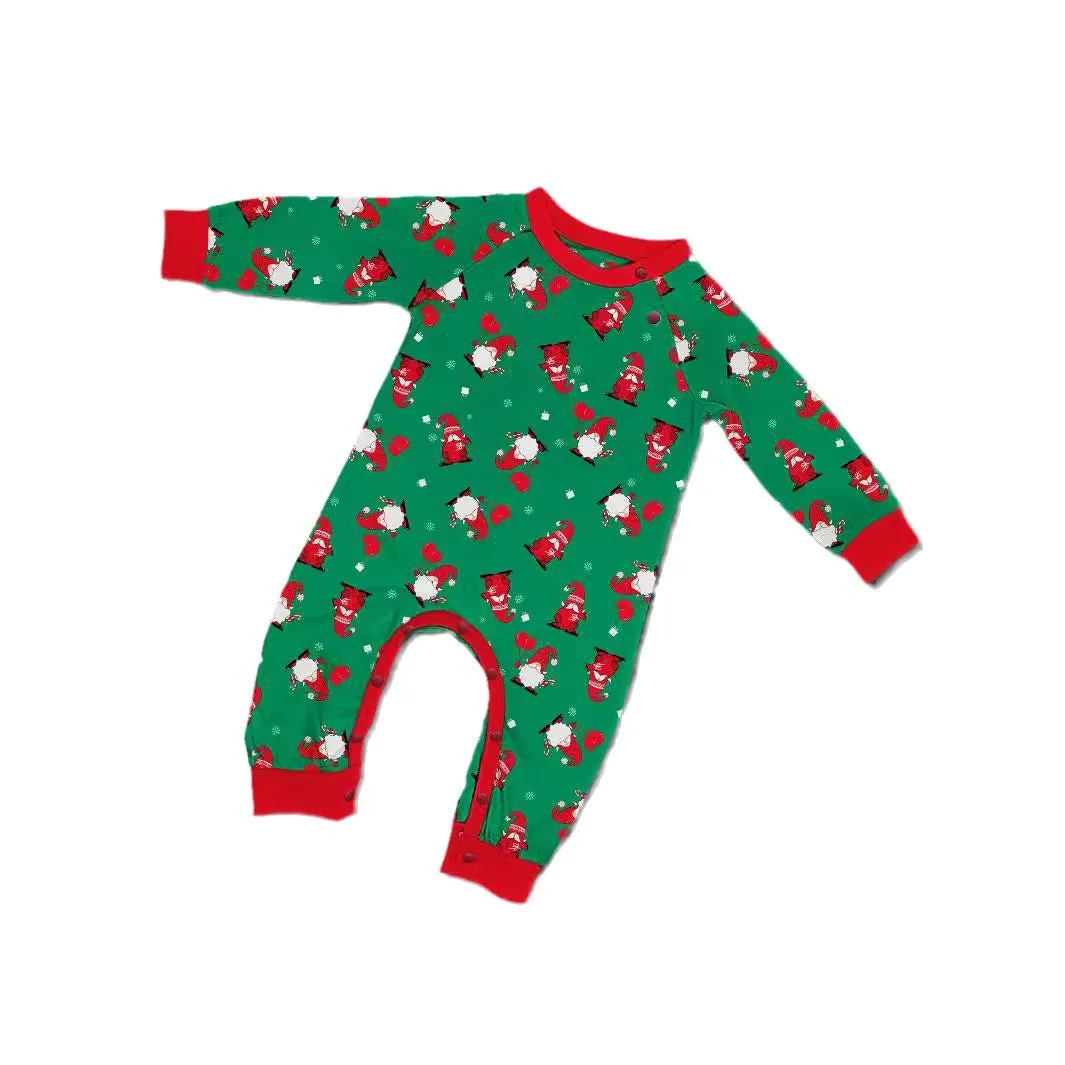 Family Parent-Child Green Printed Santa Pajama Set