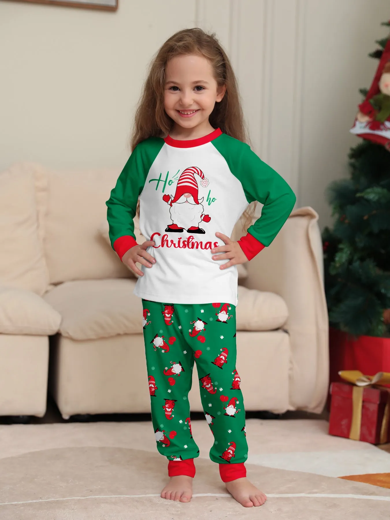 Family Parent-Child Green Printed Santa Pajama Set