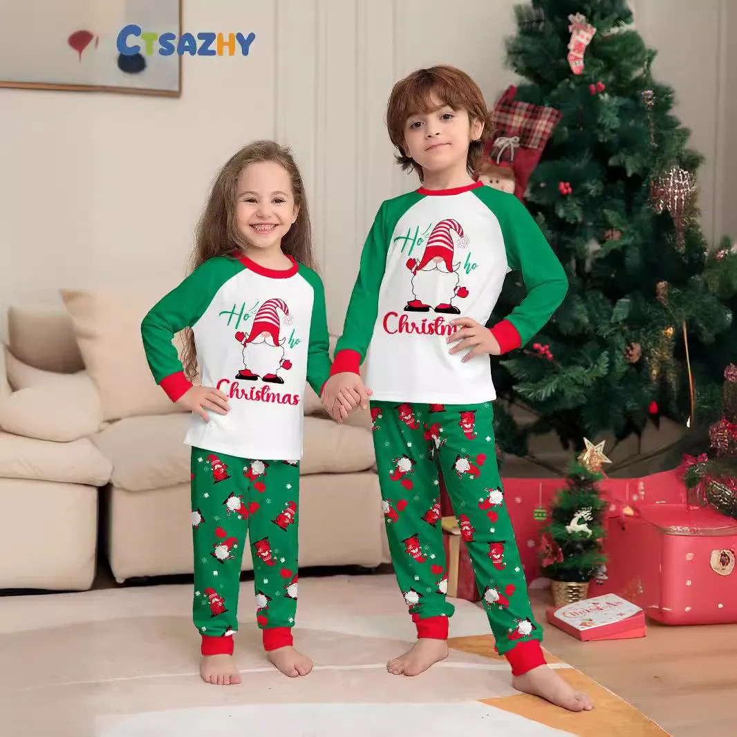 Family Parent-Child Green Printed Santa Pajama Set