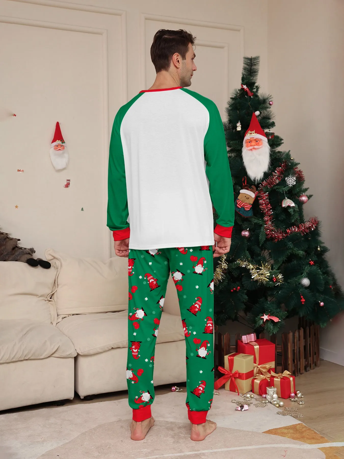 Family Parent-Child Green Printed Santa Pajama Set