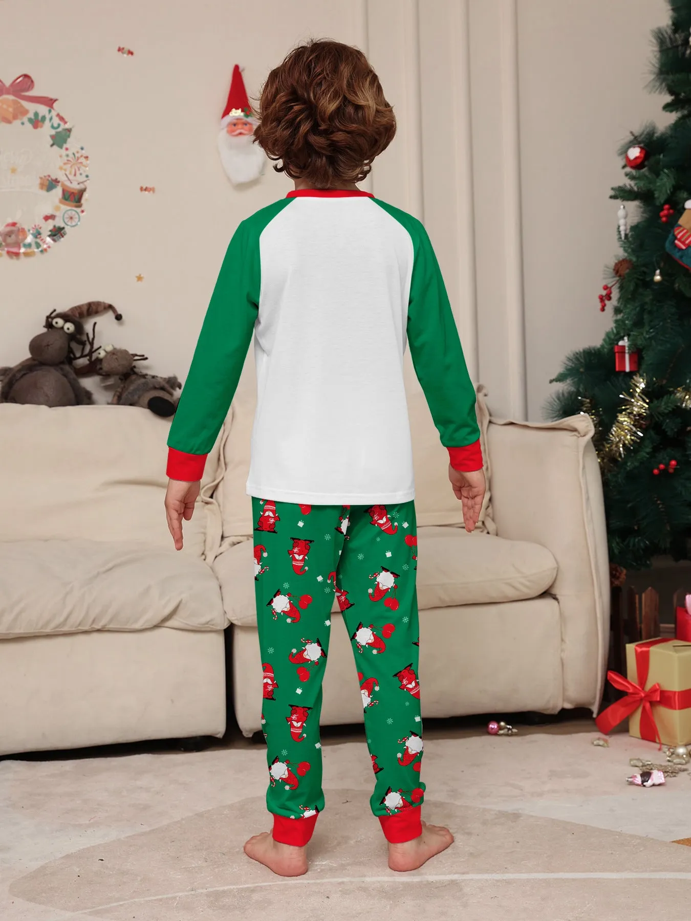 Family Parent-Child Green Printed Santa Pajama Set