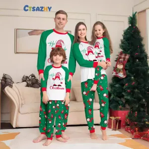 Family Parent-Child Green Printed Santa Pajama Set