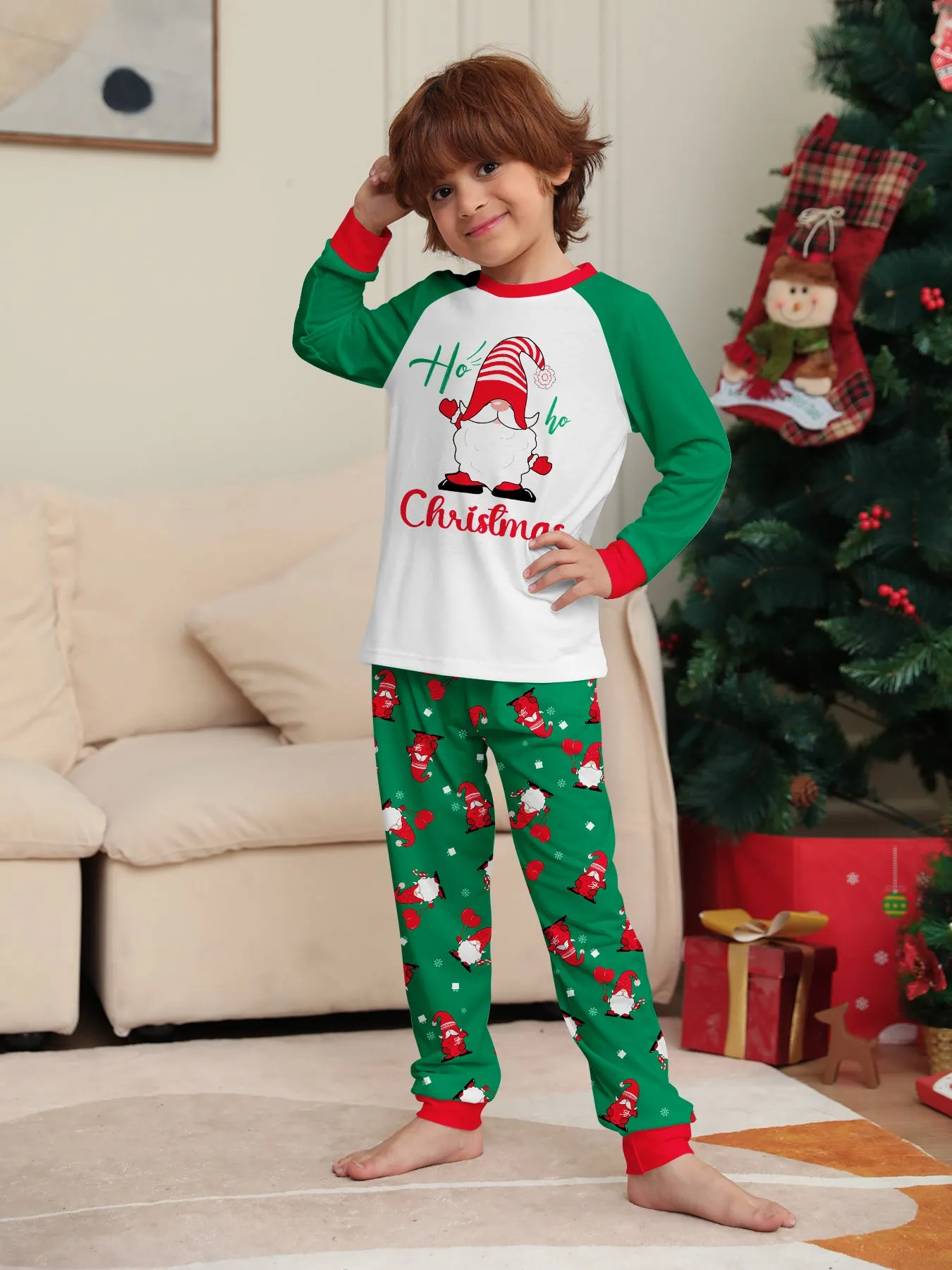 Family Parent-Child Green Printed Santa Pajama Set