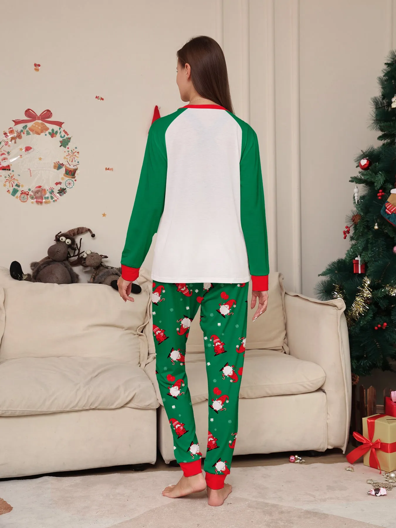 Family Parent-Child Green Printed Santa Pajama Set