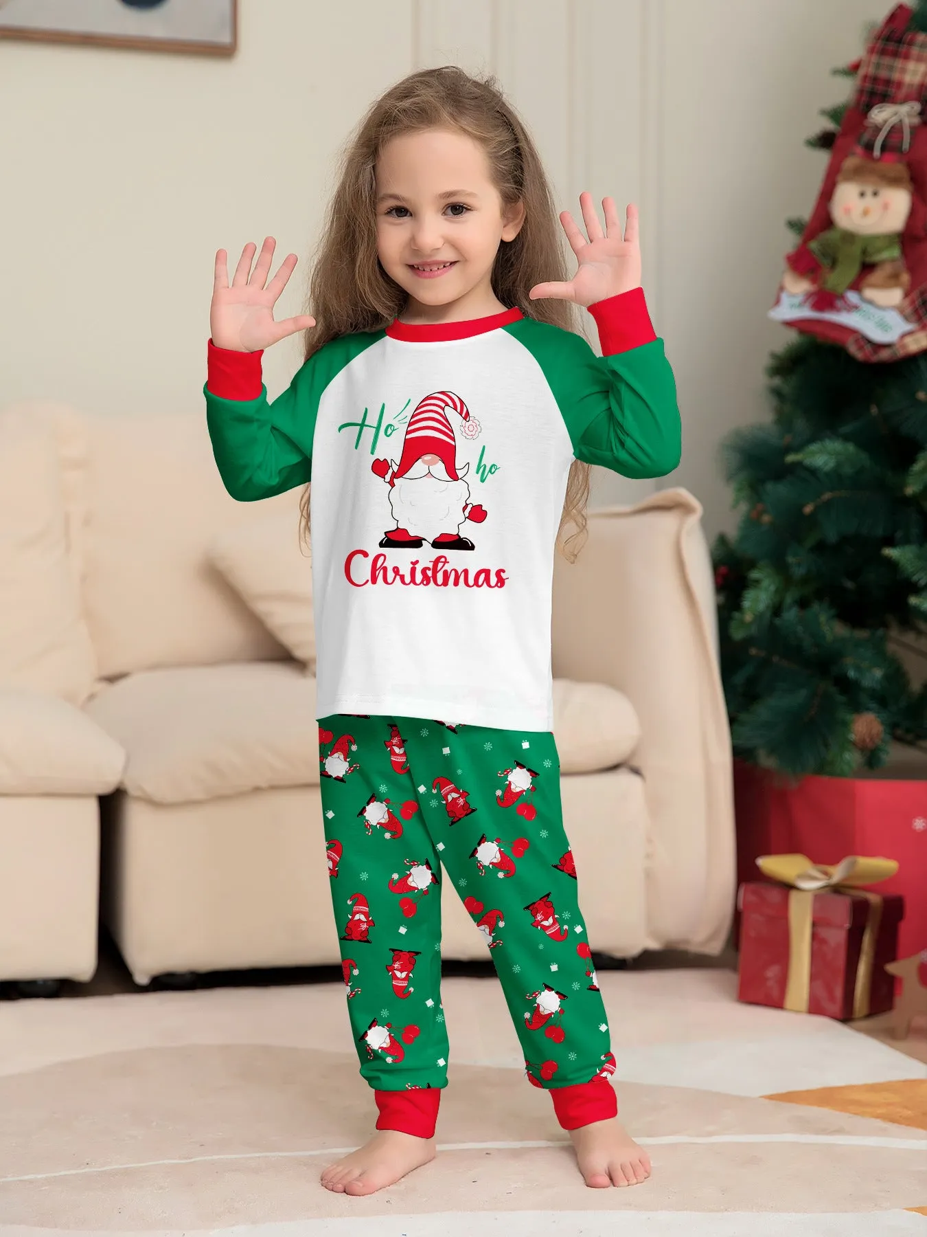 Family Parent-Child Green Printed Santa Pajama Set