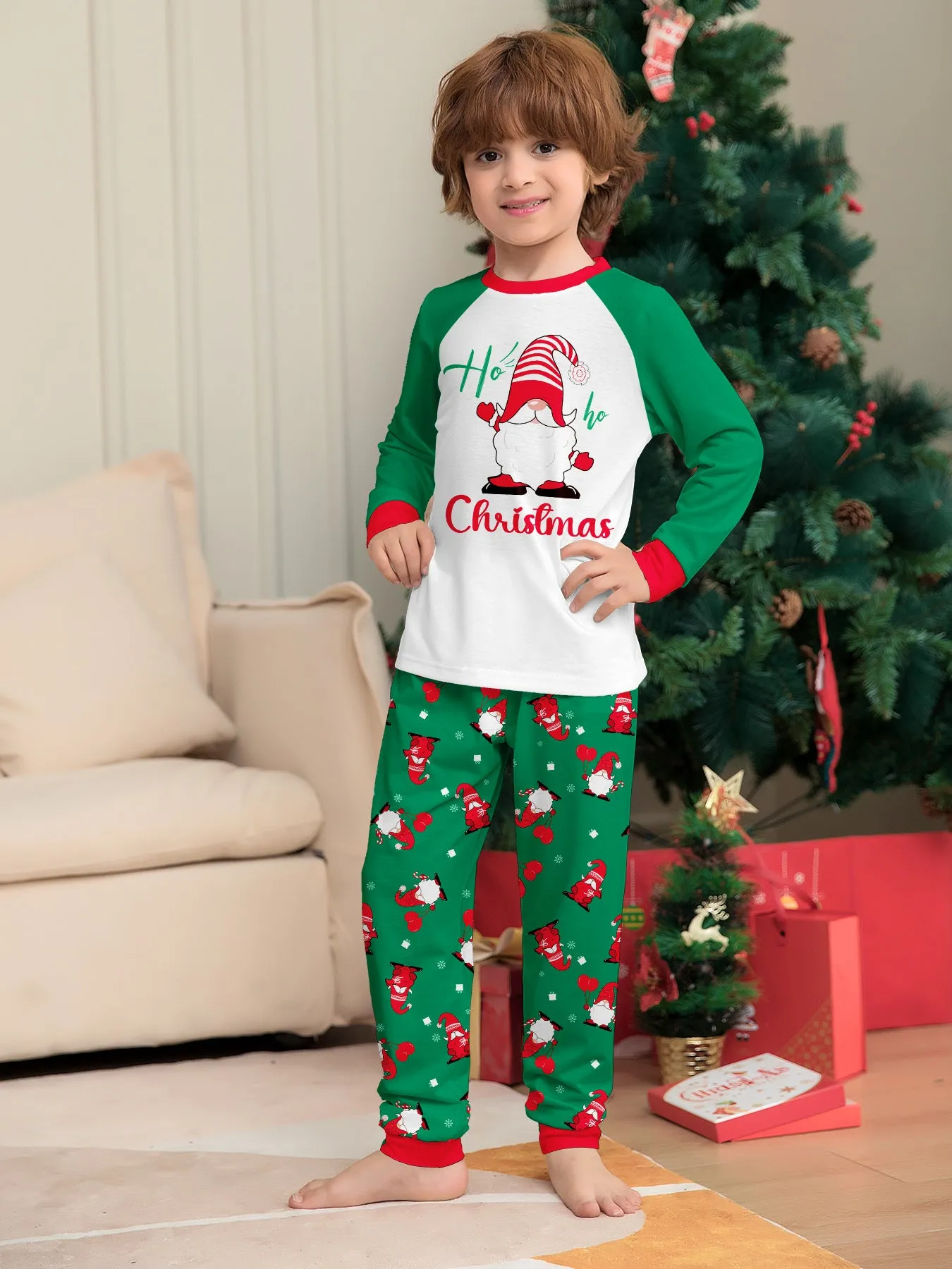 Family Parent-Child Green Printed Santa Pajama Set