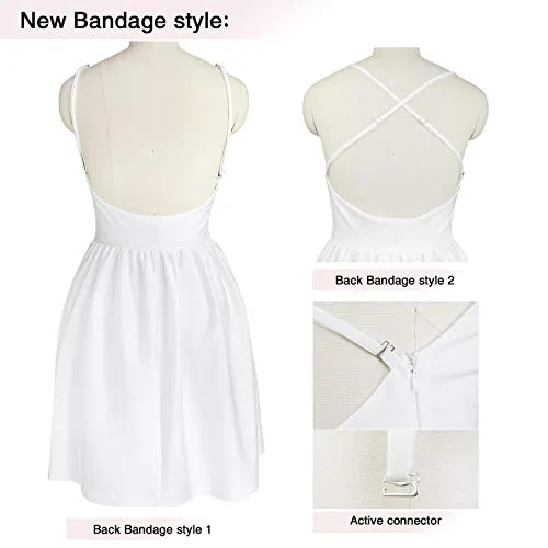 FANCYINN Women’s White Short Dress Spaghetti Strap Backless Mini Skater Juniors Dresses White M