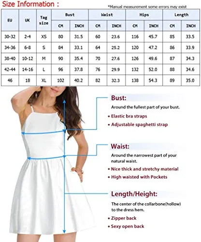 FANCYINN Women’s White Short Dress Spaghetti Strap Backless Mini Skater Juniors Dresses White M