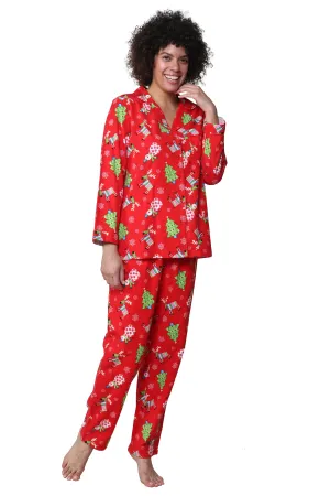 Flannel Red Reindeer Print Pajama Set