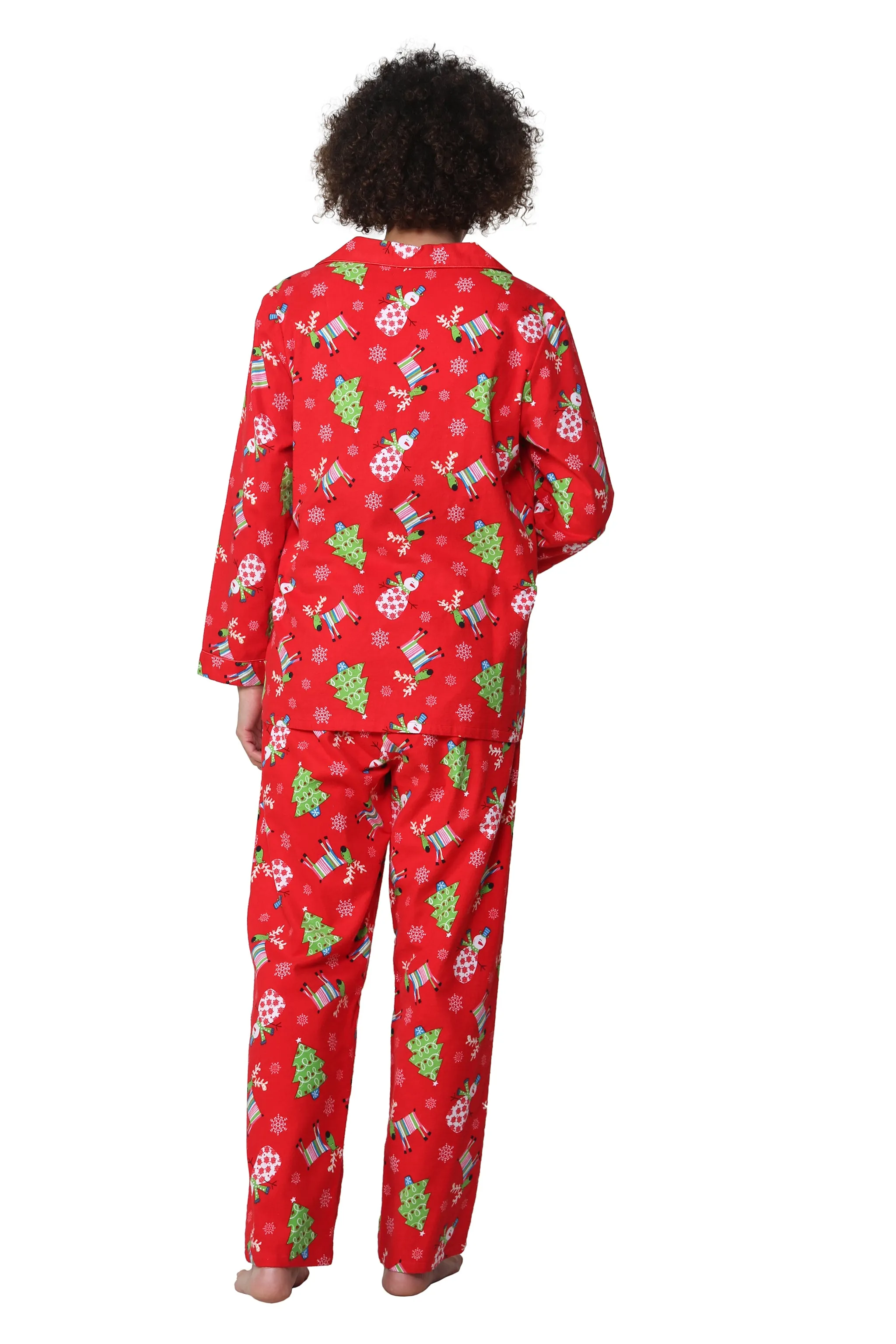 Flannel Red Reindeer Print Pajama Set