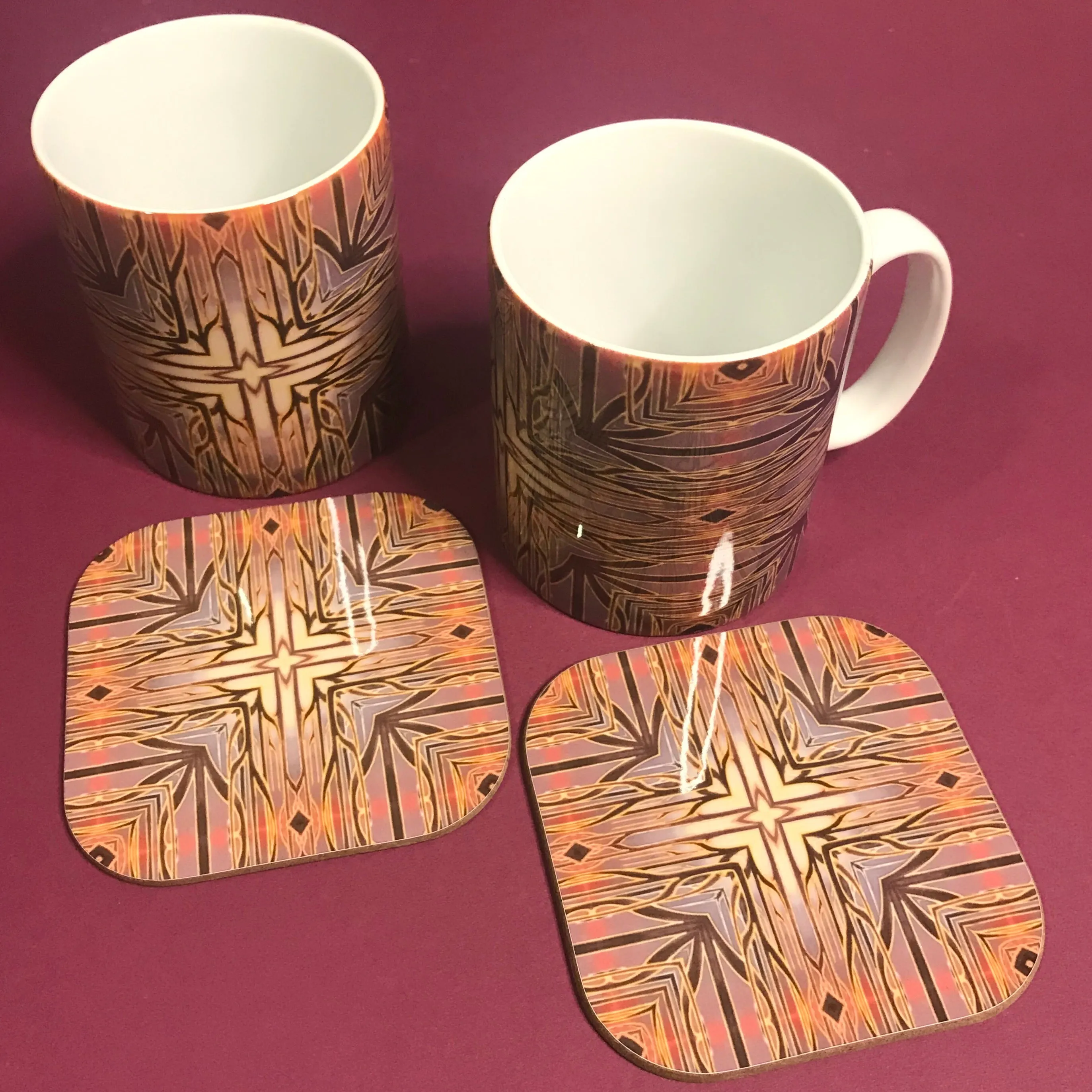 Forest Trees High Quality Table Mats and Coasters - Burgundy Terracotta Tableware - Copper Brown Burgundy Tableware