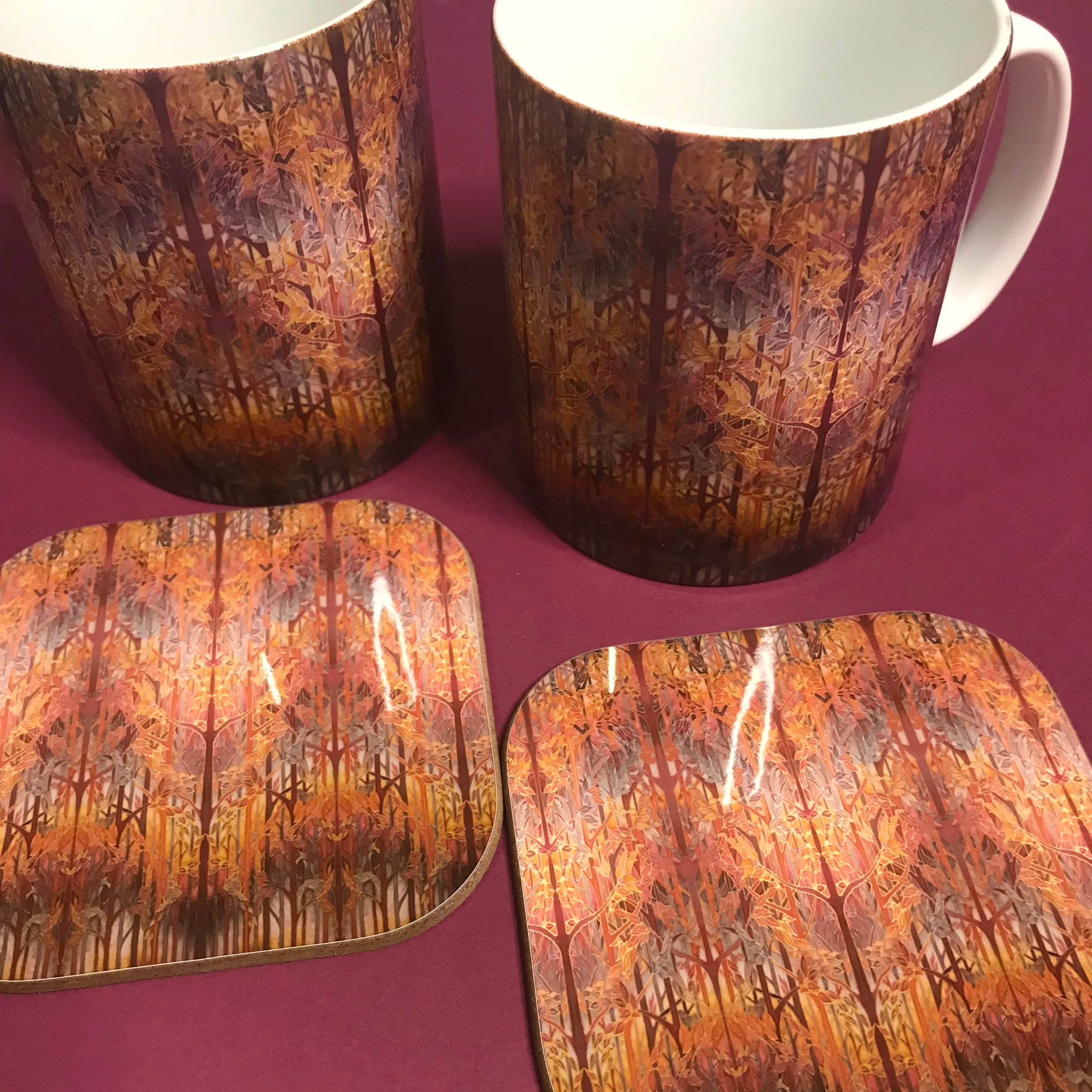 Forest Trees High Quality Table Mats and Coasters - Burgundy Terracotta Tableware - Copper Brown Burgundy Tableware