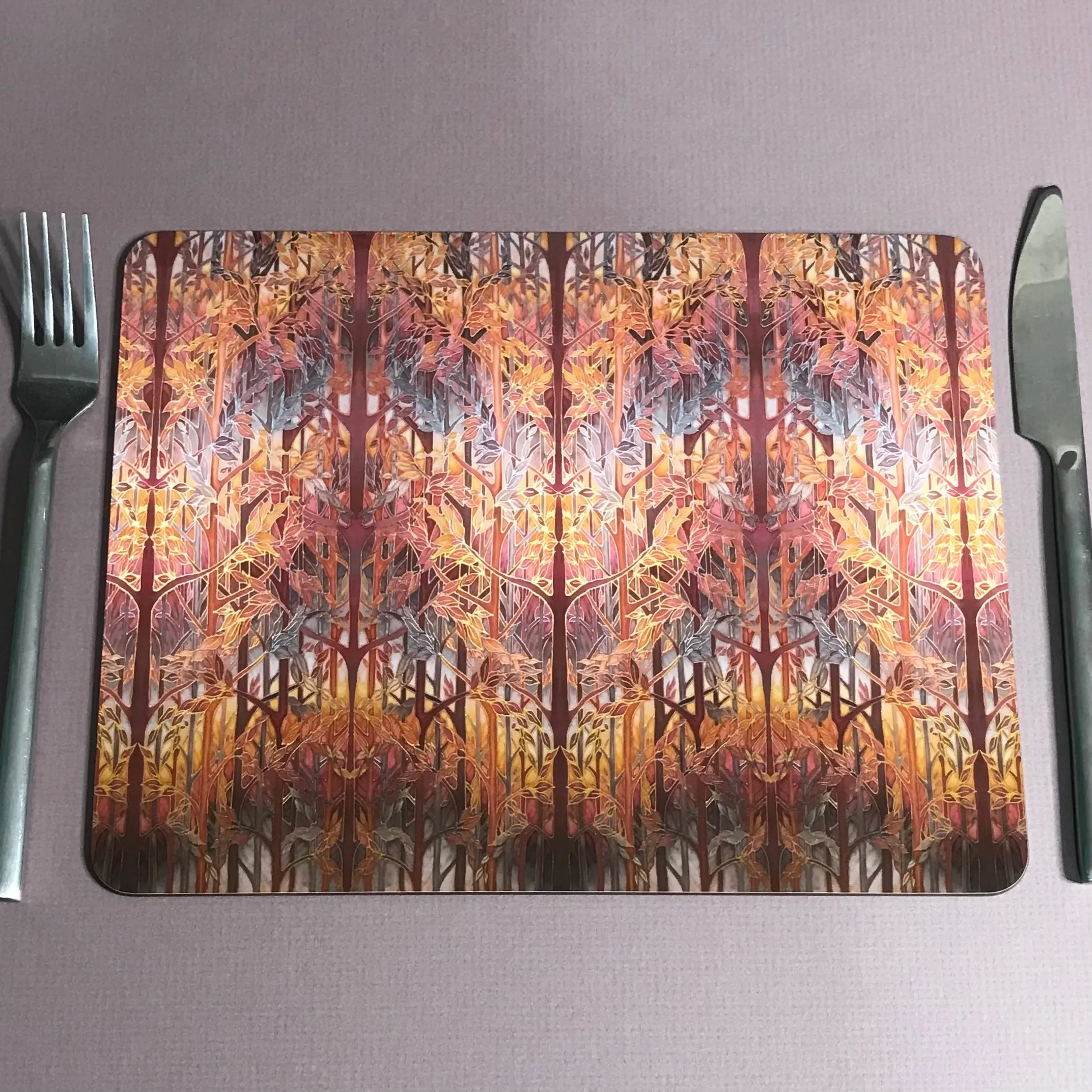 Forest Trees High Quality Table Mats and Coasters - Burgundy Terracotta Tableware - Copper Brown Burgundy Tableware