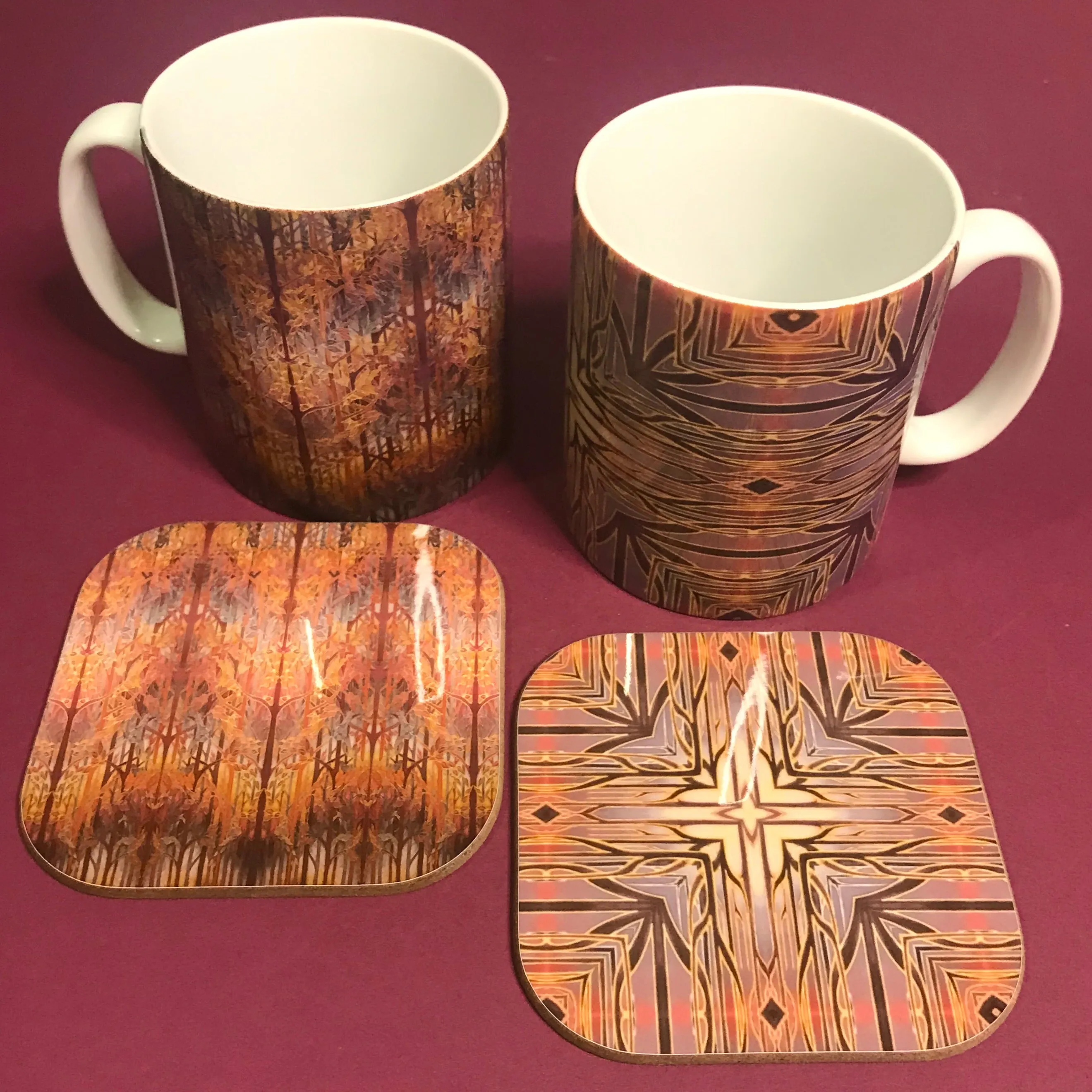 Forest Trees High Quality Table Mats and Coasters - Burgundy Terracotta Tableware - Copper Brown Burgundy Tableware